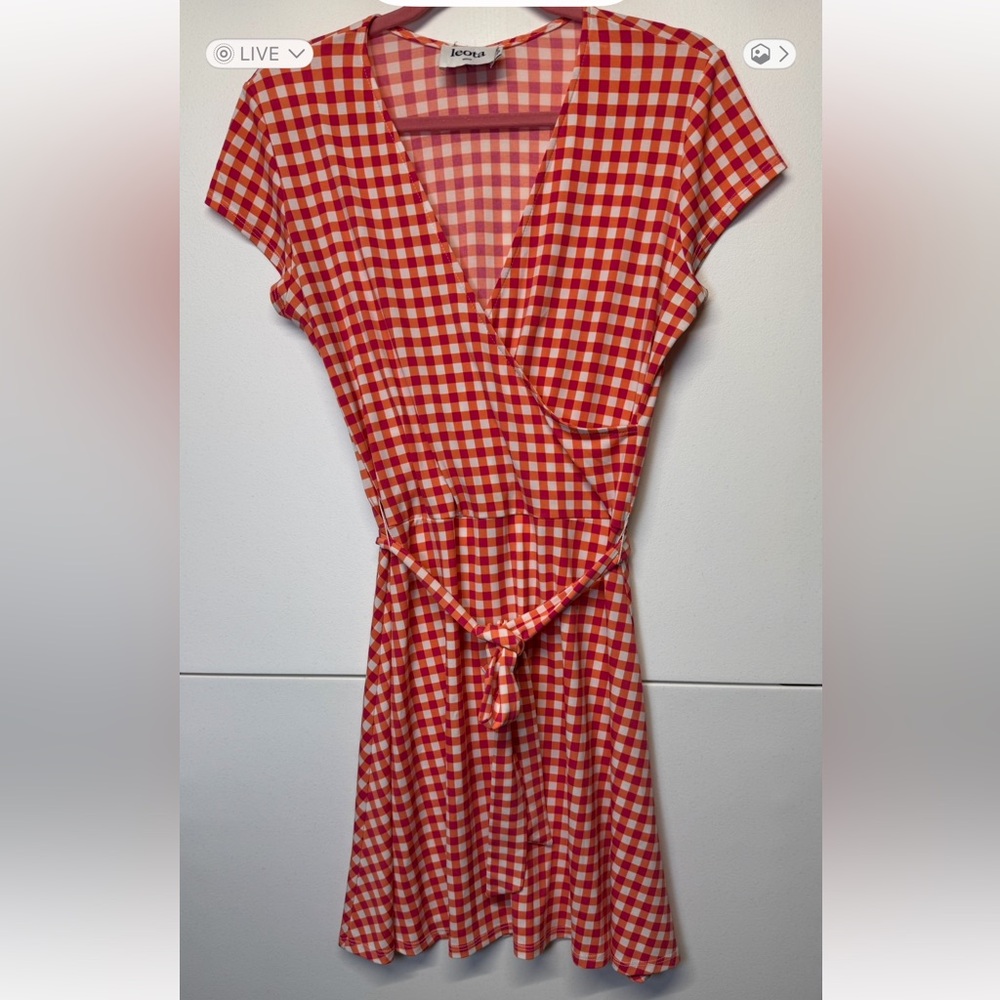 VTG Americana Milkmaid Vibe Leota Red & Wht Gingham Wrap Dress preppy retro vibe